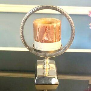 Beautiful Silverplate Circular Hammered Candle Holder, Centerpiece Candle Holder